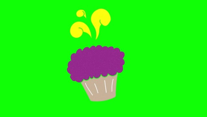 杯蛋糕手绘绿屏。浮动循环动画