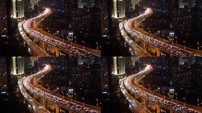 HA女士拥挤的高架道路和夜间繁忙的交通/中国上海