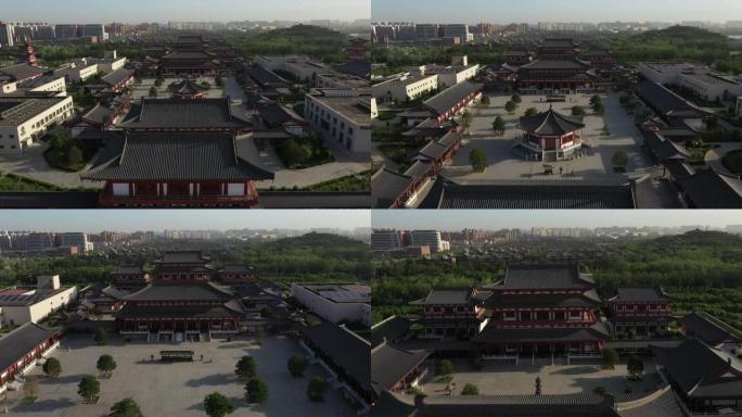 俯瞰古建筑社区的中国庙宇