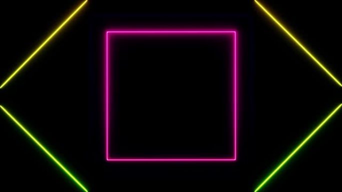 黑色背景上的抽象浅霓虹灯框架。激光表演循环动画。4k视频