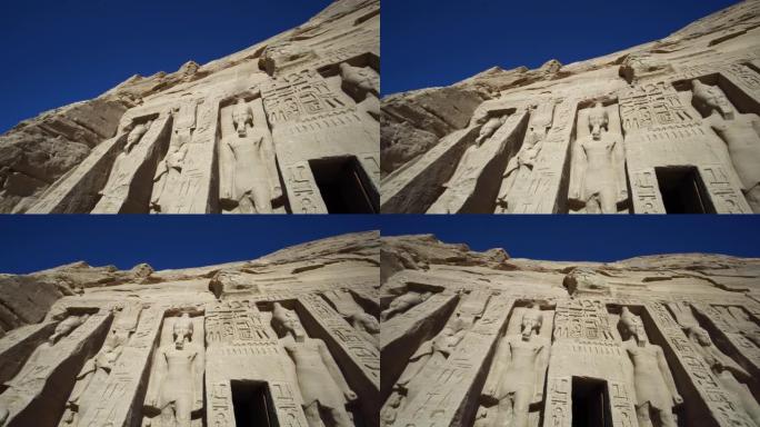 拉美西斯二世国王建造的阿布辛贝神庙立面埃及努比亚地标的潘拍