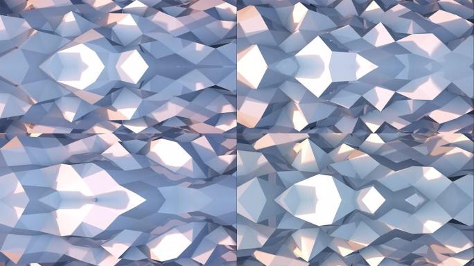 3d渲染三角形几何表面。计算机生成抽象低聚波动背景
