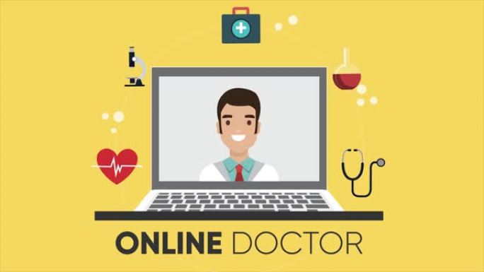 在线医学概念，医疗咨询。数字在线医疗。医生正在展示食谱