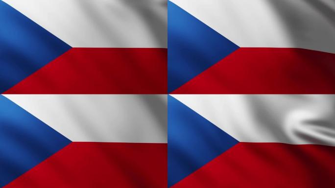 捷克共和国的大旗全屏背景在风中飘扬