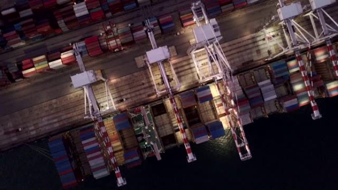 商业港口进出口货物和港口数千个集装箱的鸟瞰图