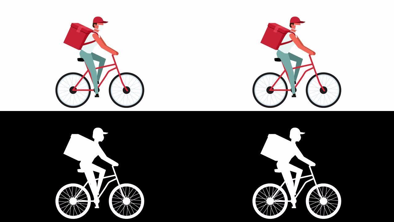 简笔画彩色象形人物红色自行车骑行动画