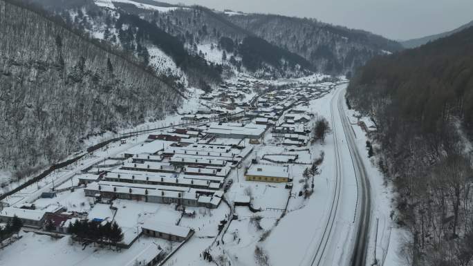 吉林临江市松岭村庄冬季自然风光航拍