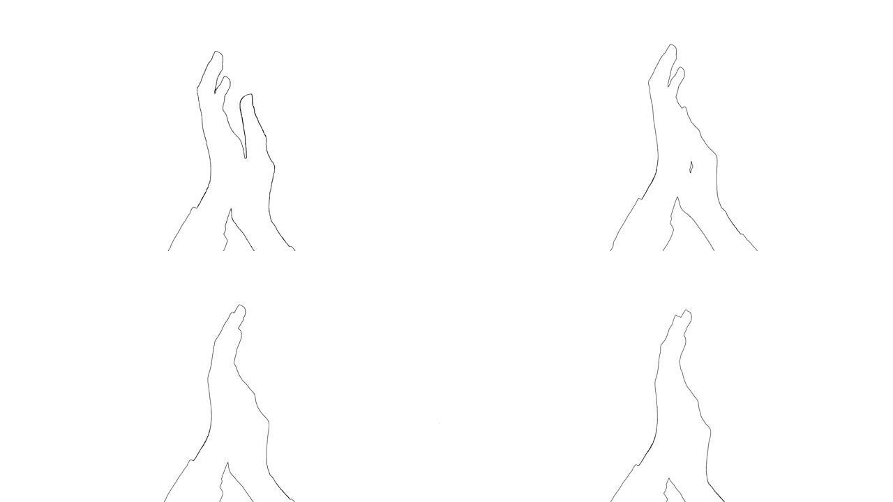 白色背景上两只女性手拍手鼓掌的轮廓草图