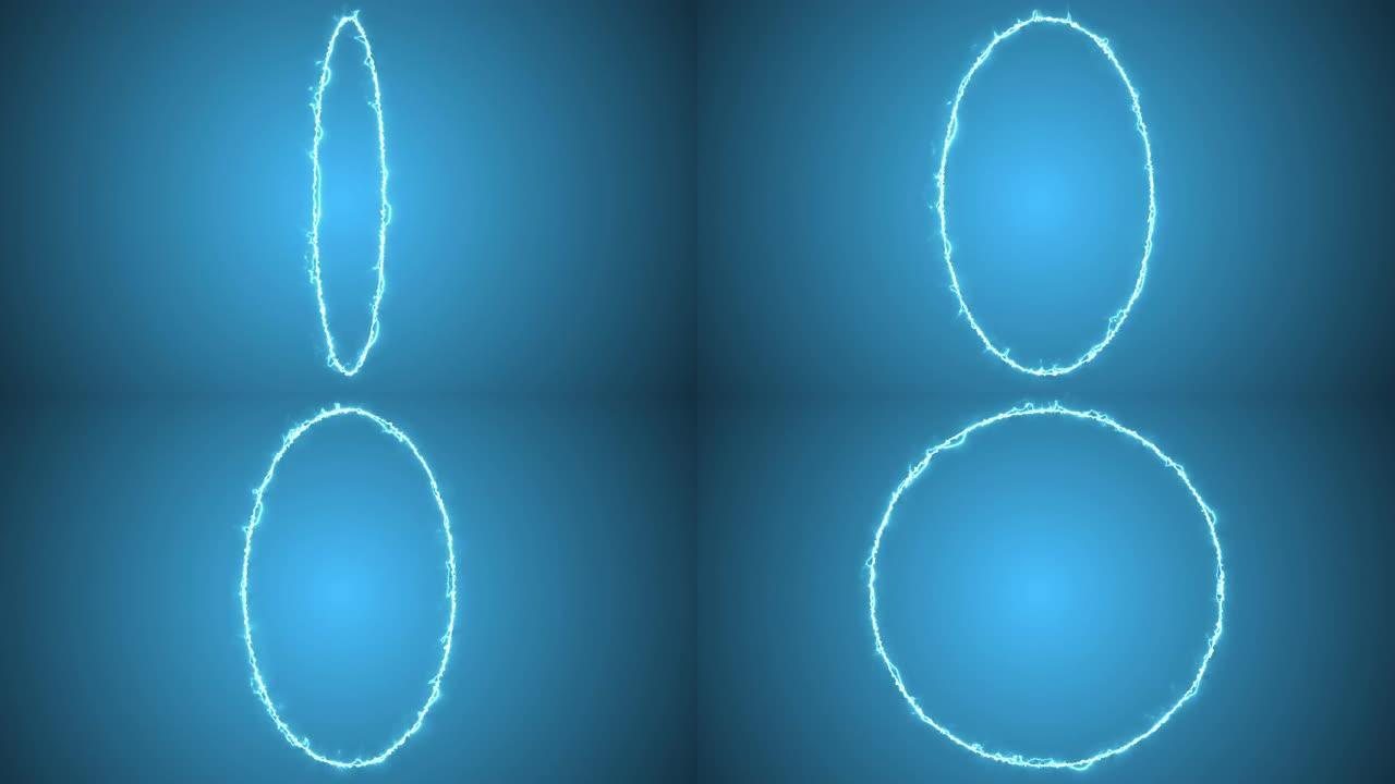 跟随圆环运动路径并在蓝色背景上旋转的闪光笔触。