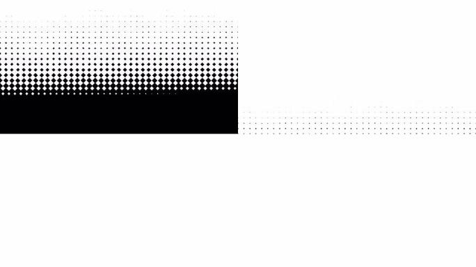 抽象的黑白视错觉，从上到下覆盖黑色背景的许多白色菱形。动画。单色图形运动，一排排菱形落下