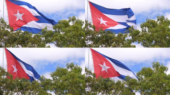 巨大的古巴国旗在风中飘扬