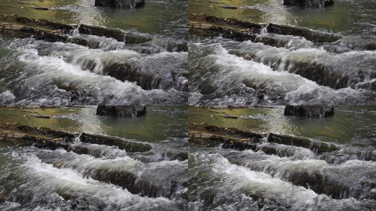 淡水流过河上的阶梯状岩石