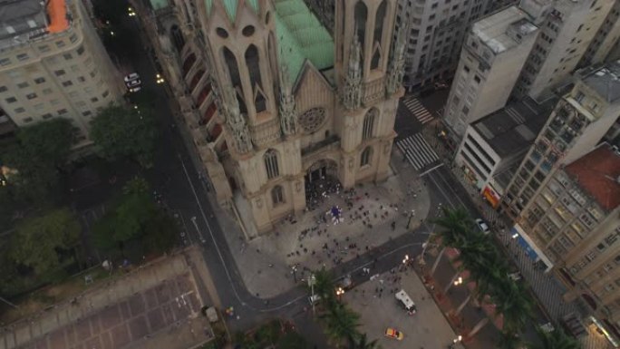 圣保罗大教堂广场空中全景4k巴西