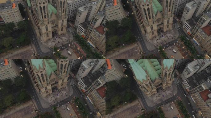 圣保罗大教堂广场空中全景4k巴西