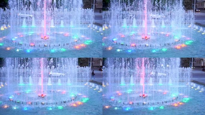 喷泉照明七彩光城市的夏日