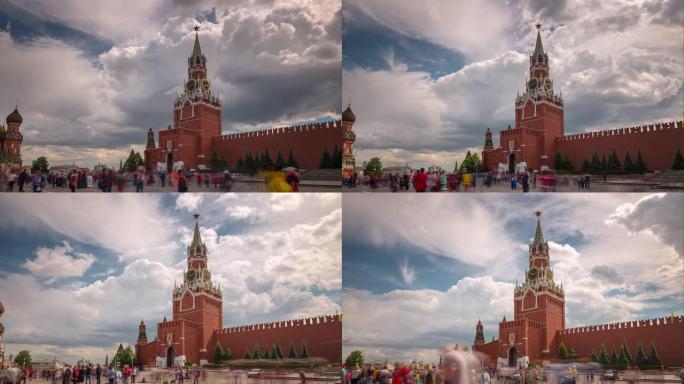 夏日莫斯科市红场克里姆林宫全景4k延时俄罗斯