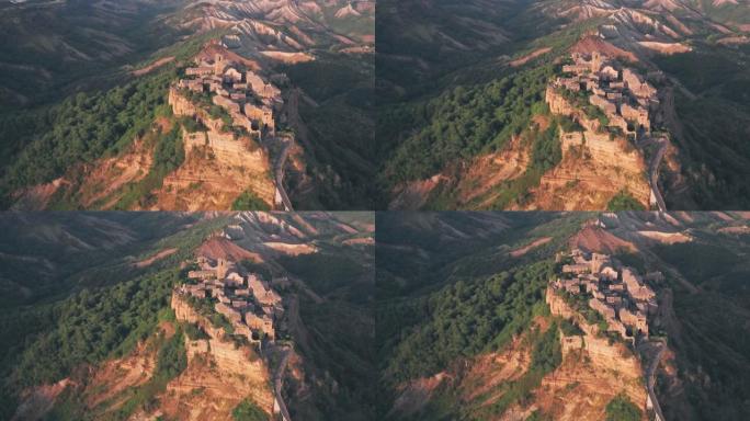 奇维塔·迪·巴格诺雷焦，意大利维泰博省的一个山顶小镇。空中无人机视图