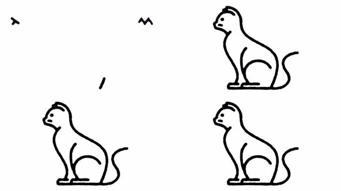 国产猫素描线图标动画