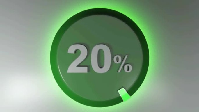 20% 绿色圆形标志与旋转光标-3D渲染视频剪辑