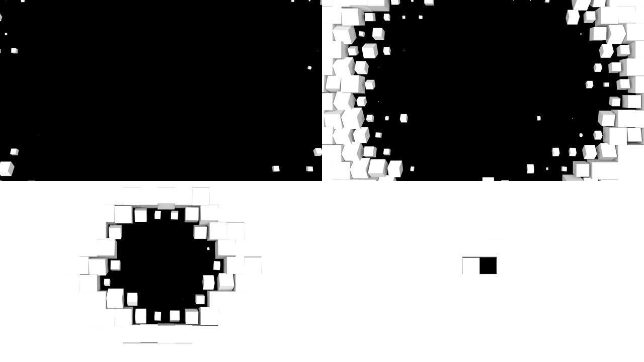 黑白立方体屏幕用阿尔法通道擦拭过渡