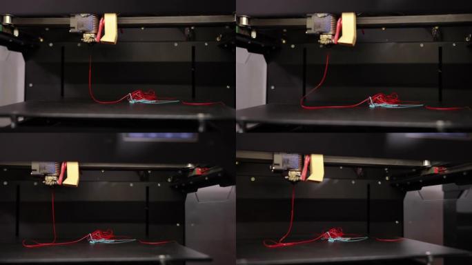 3D技术打印机从塑料电缆线打印零件特写。