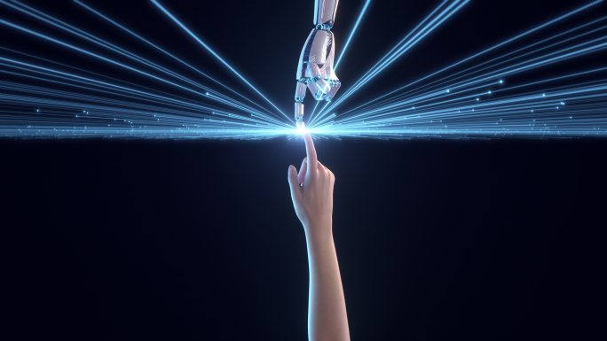 人与机器人手接触迸发光芒