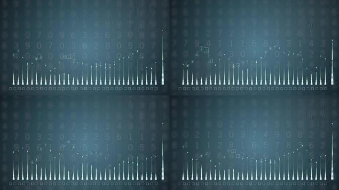 数字蓝色背景上的抬头和下降蜡烛条图的平视显示器图。