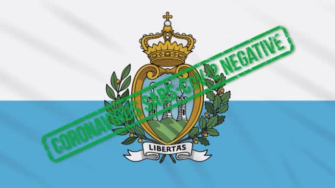 圣马力诺飘扬的旗帜上印有摆脱冠状病毒的绿色印记，循环