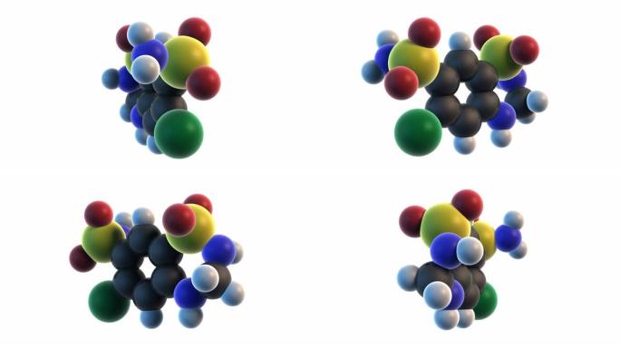 氢氯噻嗪分子的3D渲染，用于高血压的利尿药。