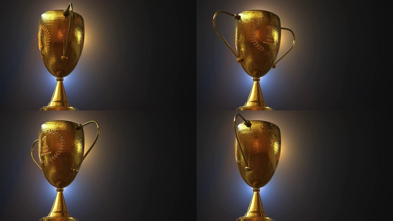 带灯的3D奖杯合成背景视频素材
