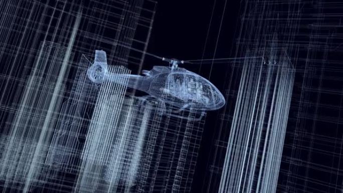 运动中的线框3D直升机