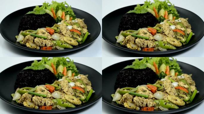 鸡肉配黑胡椒酱供应米饭配方Thaicuisine健康清洁食品和饮食