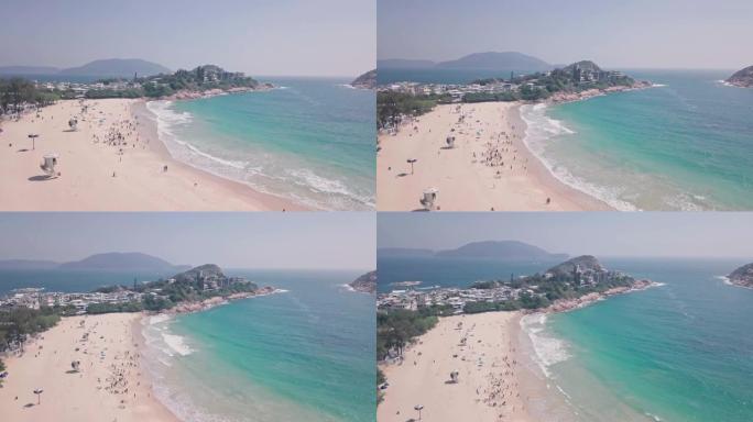 热带，美丽的石澳海滩，香港岛的一片白沙。空中无人机视图