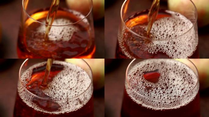 苹果汁放入玻璃杯中关闭选择性聚焦健康饮料