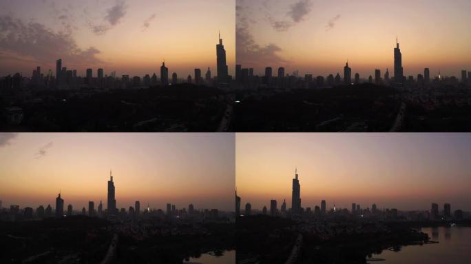 南京市中心日落时间航空全景4k中国
