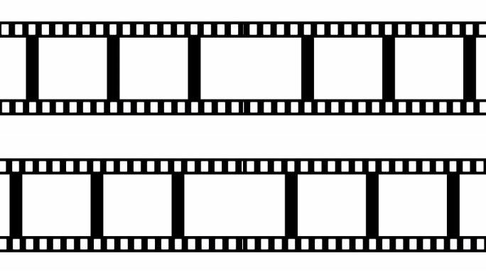 胶卷在白色背景上移动。无缝循环的黑白视频素材。