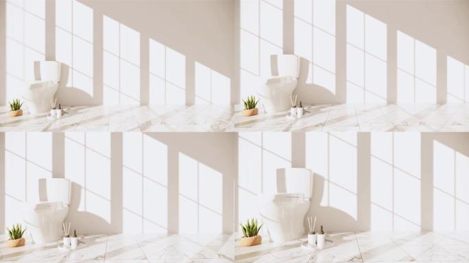 禅宗设计厕所瓷砖墙壁和地板-日本风格。3D渲染