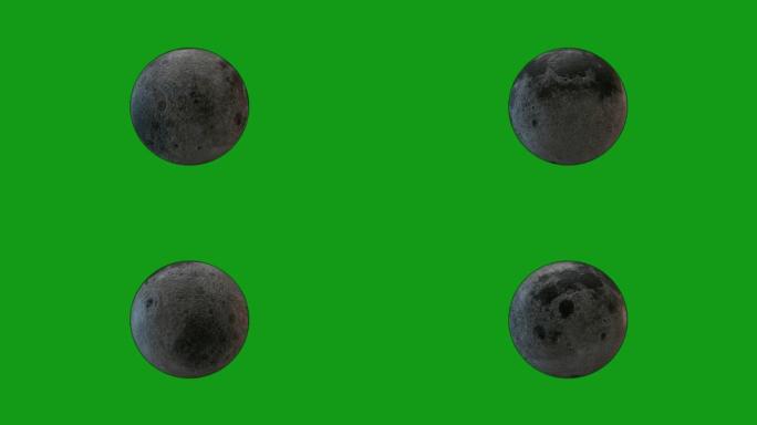 绿色屏幕背景旋转的黑色月亮运动图形