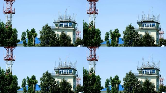 空中交通管制塔的外部视图。4K