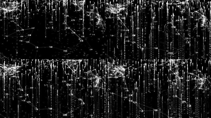 黑色背景上流动信息的连接网络动画