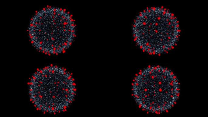 黑色背景上的冠状病毒细胞虚拟模型