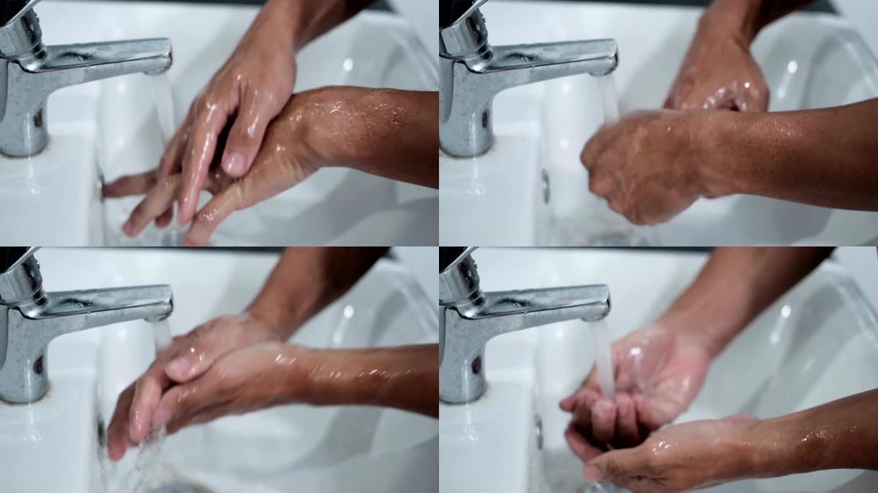 医疗保健安全洗手水槽用水摩擦安全和清洁预防冠状病毒新型冠状病毒肺炎感染疾病，良好的卫生习惯阻止病毒传