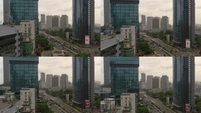 印度尼西亚雅加达市中心交通街空中全景