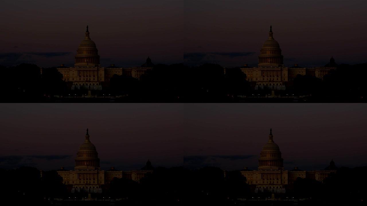 夜色中的美国华盛顿特区国会大厦和参议院大厦