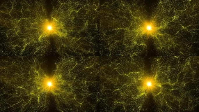 金色闪光灯圈，闪闪发光的发光椭圆形和带粒子的光数字波