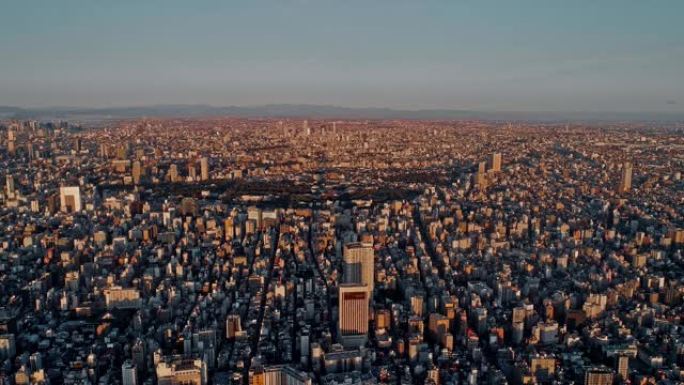 黄昏时分，日本东京浅草上空的城市天际线。