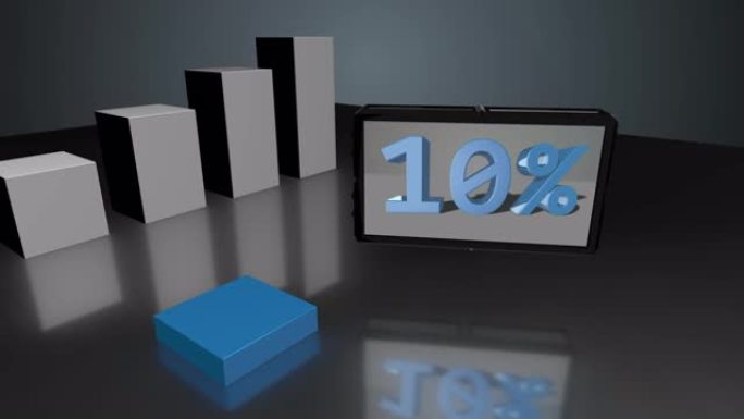 增长的蓝色3D柱状图与屏幕高达23%