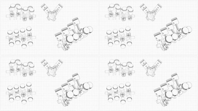 活塞系统。3D渲染