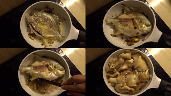 Pofret鱼蘑菇盘烹饪锅大蒜洋葱黄油翻边2