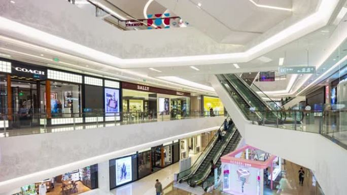 著名的青岛市市中心购物中心大厅延时全景4k中国